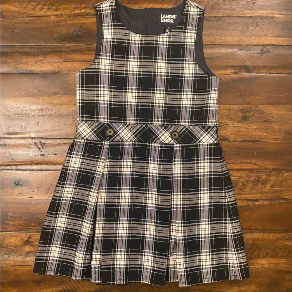 Lands End White Plaid Jumper